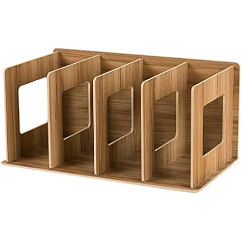 Yililay Wooden Cd Rack Desktop Book Storage Shelf Stand 4 Sections DIY Dvd Organizer Cherry Wood Wooden Book Rack Cover