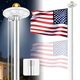 Cerbearfy 25FT Flag Pole Kit with 128 LED Solar Light, Heavy Duty 12 Gauge Flag Pole Holder for Outside House in Ground - 2MM Thick Aluminum Flagpole with 3x5 Embroidered American Flag 100MPH