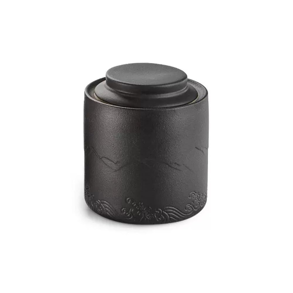 CHENGAIJIAN Tea Canister Tea Pot Ceramic Sealed Vintage Household Bulk Storage Suitable for, Coffee Beans, Candy, Etc(Black)