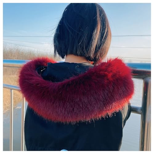 BrightGlow Kapuzenfell Kragen aus Kunstpelz für den Winter Wärm Fellkragen für Kapuze Winter Schal Kunstfell Pelzkragen Fellimitat Fuchs Pelzkragen Fauxpelzkragen für Kapuze Wintermantel Rot 75CM