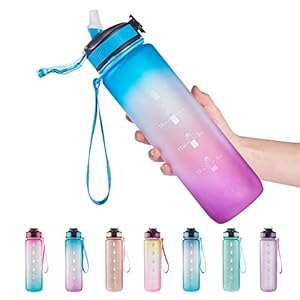 EYQ 32 oz Water Bottle with Time Marker, Carry Strap, Leak-Proof Tritan BPA-Free, Ensure You Drink Enough Water for Fitness, Gym, Camping, Outdoor Sports
