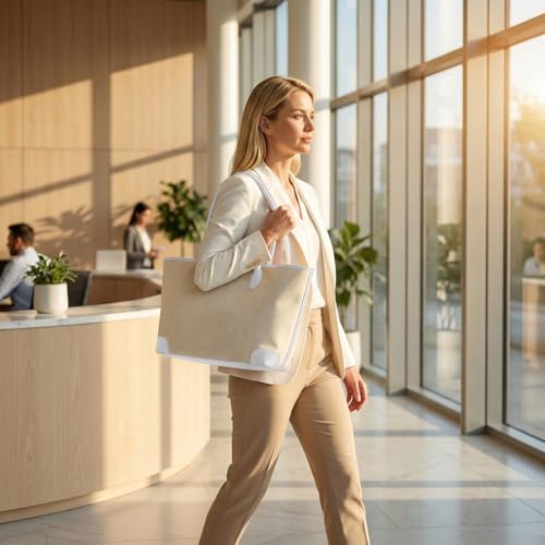 Bolso Tote Oversize de Lino para Mujer Blanco miniatura 2