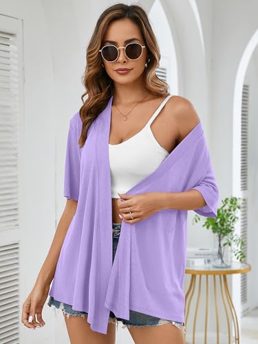 Image of Heymoments Women's Lightweight Open Front Cardigans Short Sleeve Casual Soft Knit Cardigan Sweaters with Pocket S-2XL