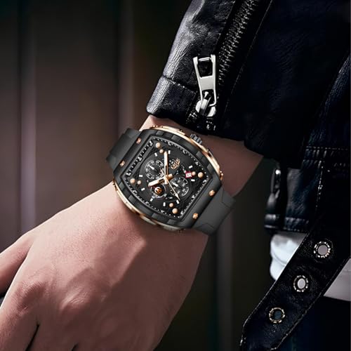 Image of LIGE Mens Watches Luxury Tonneau Watches for Men Waterproof Analog Watch Chronograph Calendar Date Men's Dress Business Work Watch Large Square Face Wristwatch