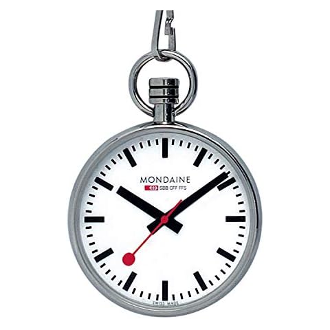 Mondaine Pocket Watch A660.30316.11SBB 43mm - Official Swiss Railways Pocket Watch Polished Steel Casing Red Second Hand Cover