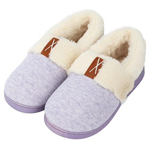 Women Slippers Comfy House Winter Slippers with Faux Fur Lining Memory Foam Anti-Skid Rubber Sole Fluffy Shoes Indoor Outdoor