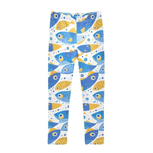 KLL Cartoon Fish Boy Blue Toddler Baby Girl Active Leggings Fashion High Waisted Dance Pants Running