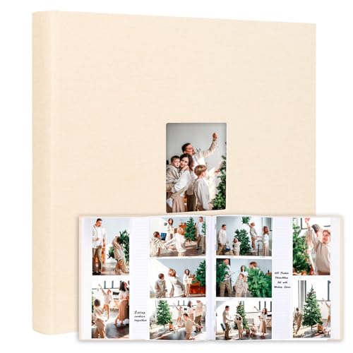 600 Pockets Photo Album 4x6 with Writing Space, Large Capacity 4x6 Photo Album Holds 600 Horizontal and Vertical Photos, Linen Cover Acid Free Pages Photo Book for Family Wedding Baby Pictures, Beige