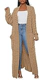 Camel Cardigan for Women Sweaters Open Front Long Sleeve Plus Size Chunky Cable Knit Duster Cardigans with Pockets Winter Coat
