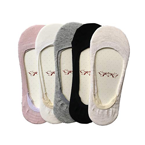 Lantina Socks for Flats No Show Socks for Women Cotton Invisibale Non Slip Sneaker Liners Boat Line Girls, 5 Pairs