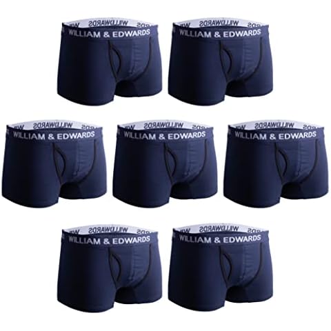 William and Edwards - Men’s Boxer Shorts Multipack of 7, Made from Premium Materials, for Men, Fitted, Snug Underwear with 3D Pouch, Comfy, Smell Free and Skin Friendly (Navy) (Medium) Cover