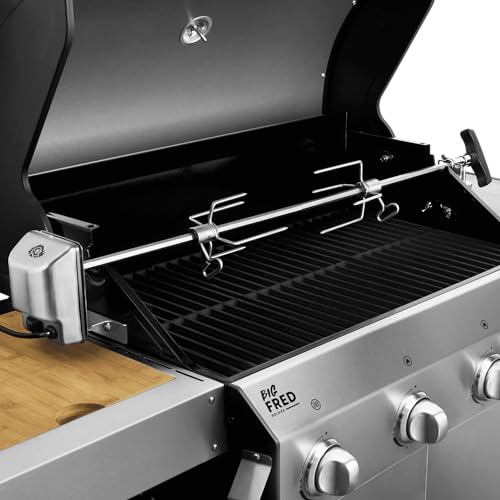 BURNHARD Universal Drehspieß mit Motor, Elektrischer Grillspieß inkl. Fleischgabeln, Rotisserie für Gasgrill Fred 2- & 3-Brenner, Spießlänge: 66-79cm