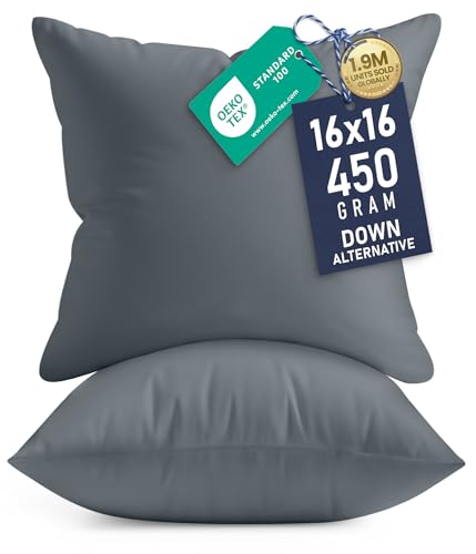 Utopia Bedding 16x16 Pillow Inserts, Set of 2, Grey – Indoor Decorative Throw Pillows for Bed, Sofa & Couch – Soft, Supportive & Fluffy Cushion Inserts