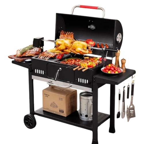 hybmszj バーベキューコンロ バーベキューコンロ大型 焚き火台 BBQグリル アメリカンオーブン アウトドア キャンプ BBQ 複数人での利用に適しています 調味料棚板付き 大人数用 ビッグ ポータブル BBQコンロ アウトドア 持ち運び バーベキュ