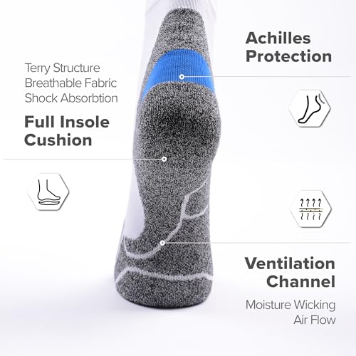 Extra Cushion Compression Socks Men, Coolmax Anti-Blister Wicking Padded Heel, Quarter Socks for Tennis Golf Hiking Work3