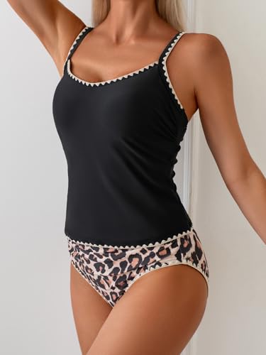 Image of Eomenie Tankini Swimsuit for Women Tummy Control Ruched Two Piece Bathing Suits High Waisted Shell Stitch Swimwear