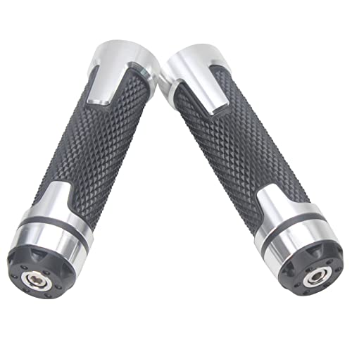 Manopole moto modifica moto manopole scooter 1 paio Lega di alluminio CNC durevole Manubrio LQHLYN Maniglia dell'acceleratore 24mm 0.95inch Manopole gomma antiscivolo Comodo da tenere (Bianco argento)
