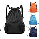 BAOWUABJ Drawstring Bags, String Backpack, Large Waterproof Sports Backpack for Kids Adults, Unisex, Swim PE Bags Drawstring Gym Bags Sports Backpacks Swimming Bags for School Travel Workout (Black)