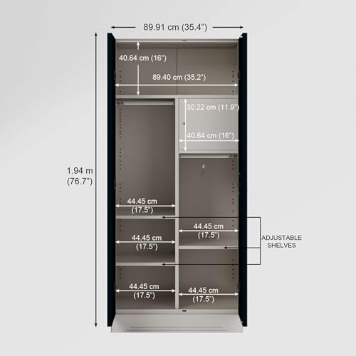 Image of Interio by Godrej Almirah Slimline 2-Door Steel Almirah, Cupboard for Clothes (Pacific Blue), 1-Year Warranty, 1 Locker, 4 Shelves and Curvilinear Mirror
