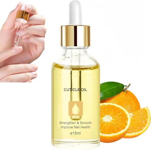 15ml Nail Cuticle Oil with Organic Vitamin E & B and Jojoba Oil, Helps Nourish Dry Rough Nails, Helps Improve the Look of Hangnails & Chapped Skin, Soothing Dropper Design with Orange Scent