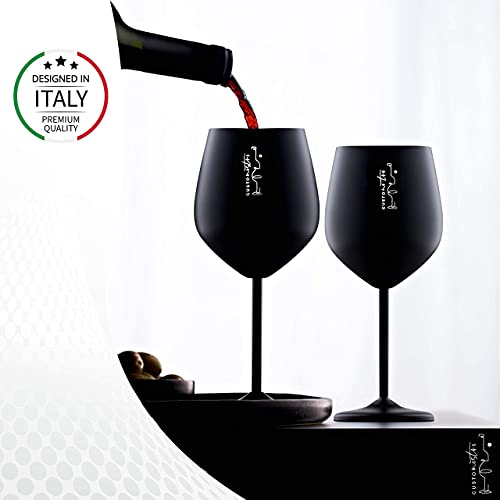Gusto Nostro Stainless Steel Wine Glass - 18 Oz - Unbreakable Black Wine Glasses For Travel, Camping And Pool - Fancy, Unique And Cool Portable Metal Wine Glass For Outdoor Events, Picnics (Set Of 2) #TOP6