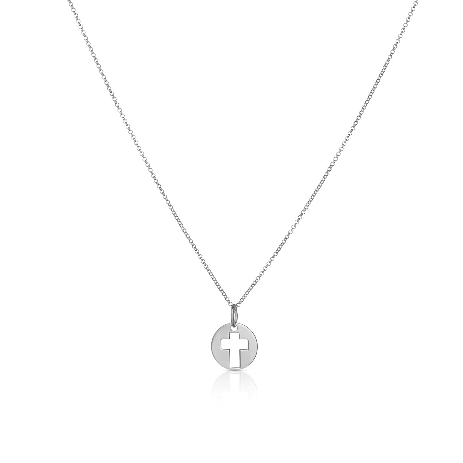 Colgante Medalla cruz de Plata - Collar de comunión para niño o niña - Cadena fina ajustable - Plata de ley 925