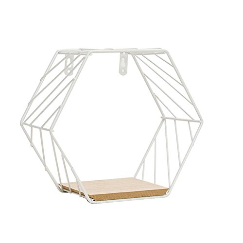 SHANGHh Sechseckige schwebende Regale zur Wandmontage, Metalldraht-Regale für Aufbewahrung und Organizer, Heimdekoration, Wandregal (klein, weiß) Cover