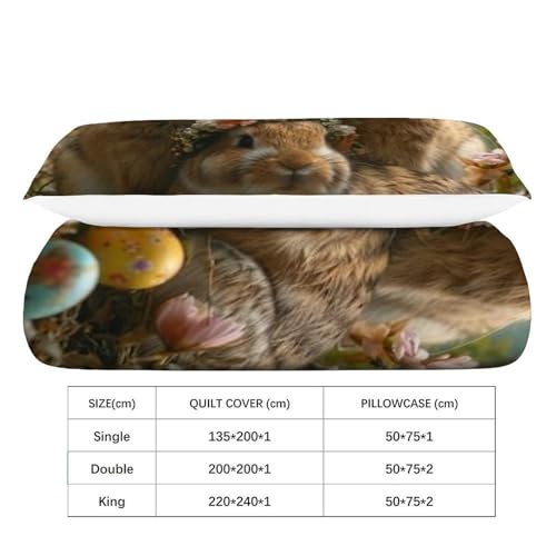 Housse de couette lapin imprimé 3D microfibre douce de taille single 135x200cm