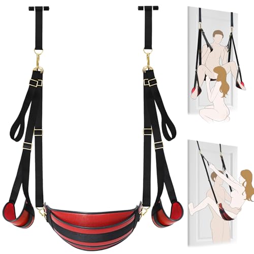 Sex Swing Door BDSM Bondage Thigh Restraints with Adjustable Sex Straps Hardware Buckle Leather Soft Plush Kinky Adult Sex Toys for Men Women Couples