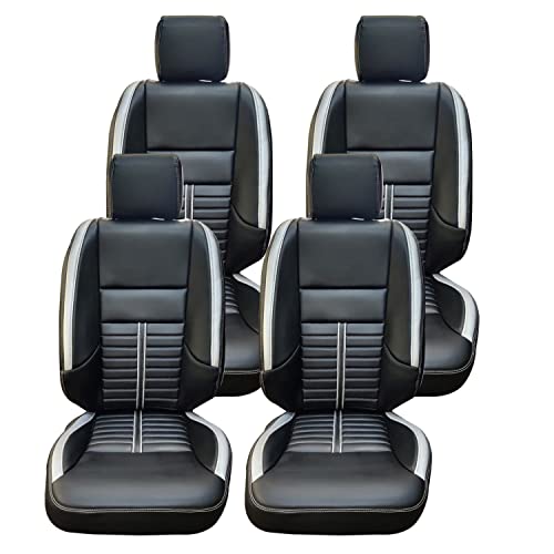 Image of AUTOXYGEN Car PU Leather Luxury seat Cover Front & Rear Accessories for Swift Dzire Till 2016 (Black & Silver, 1009)