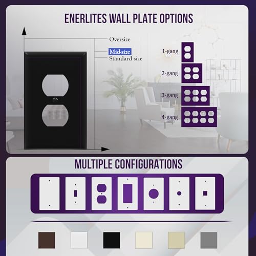 Image of ENERLITES Duplex Receptacle Outlet Wall Plate, Electrical Outlet Cover, Gloss Finish, Mid-Size 1-Gang 4.88 inch x 3.11 inch, Unbreakable Polycarbonate Thermoplastic, UL Listed, 8821M-BK, Black