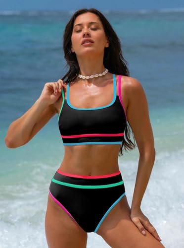 Image of popvil Women's High Waisted Bikini Sets 2026 Neon 2 Piece Swimsuit