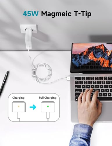45W MacBook Air Ladegerät, T-Tip-45-W-Adapter, Schnellladefunktion kompatibel mit 11-Zoll- und 13-Zoll-MacBook-Air-Modellen von 2012 bis 2017, geeignet für die Modelle A1435, A1436, A1465,A1466