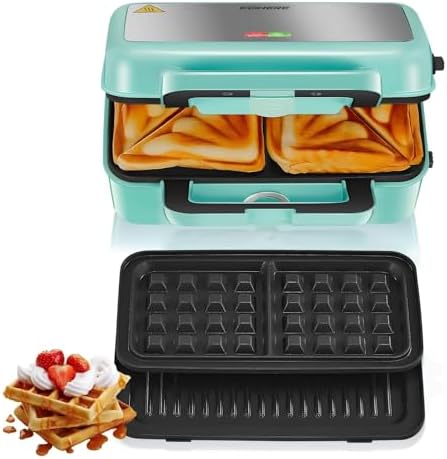 Sandwichera 3 en 1, 1200W Grill, Gofrera y Sandwichera, Control d...