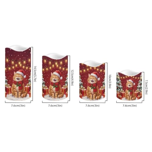 Image of Cat Christmas Flameless LED Candles Set of 4 | Xmas Battery Operated Candles with Remote Control, Electric Pillar Candles for Holiday Party Decorations