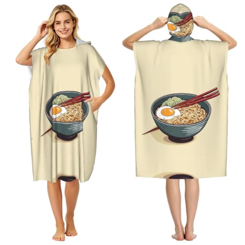 Poncho à capuche en microfibre doux et léger imprimé ramen