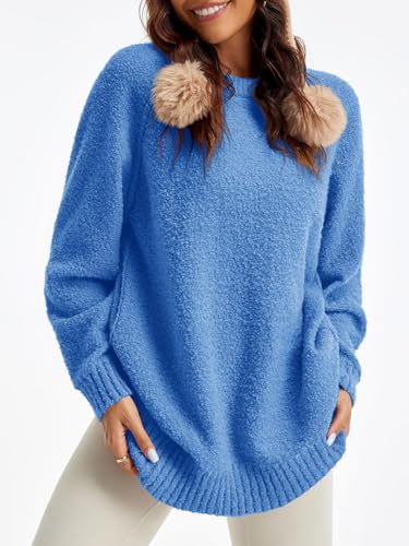 Image of Saodimallsu Womens Oversized Sweater Fuzzy Long Sleeve Casual Tunic Sweater