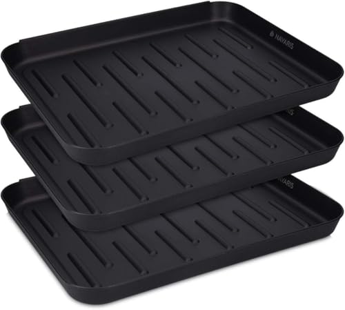 Greenfields Set of 3 Shoe Drip Trays - Multi-Purpose Boot Tray for Indoor & Outdoor Use | Protect Floors from Rain Snow & Mud | Raised Edge Durable Plastic | Black