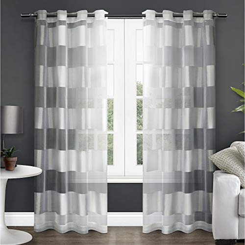 Exclusive Home Navaro Striped Sheer Grommet Top Curtain Panel Pair, 54x96, Winter White