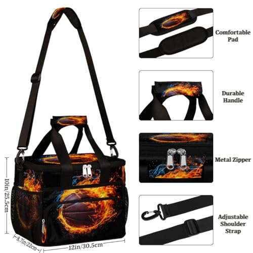 Insulated Picnic Backpack Lunch Box for Women Men Picnic Basket Tote Lunch Bag Picnic Bag Portable Lunch Bags for Picnic, Beach, Work, Trip,Office, Camp Fire Basketball