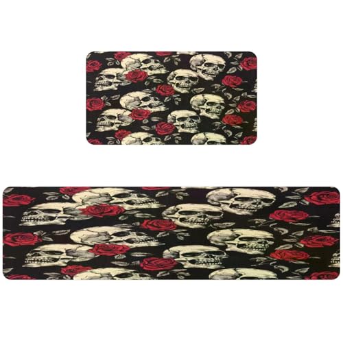 Tapis de cuisine lavables motif tête de mort pour éliminer les taches de sol - 2