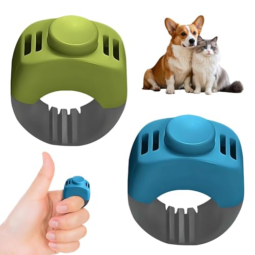 Dog Clicker, 2 Pcs Pet Training Finger Ring Clicker, Pet Training Tools with Button for Dogs Cats Horses Blue&Green (19MM/21MM)