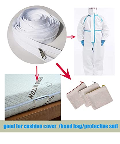 Josdiox #3 White Zipper By The Yard 10 Yard Long In Continuous Nylon Coil With 20Pcs Zipper Sliders Zipper Pull And 30Pcs Zippers Stops For Upholstery Sewing #TOP5