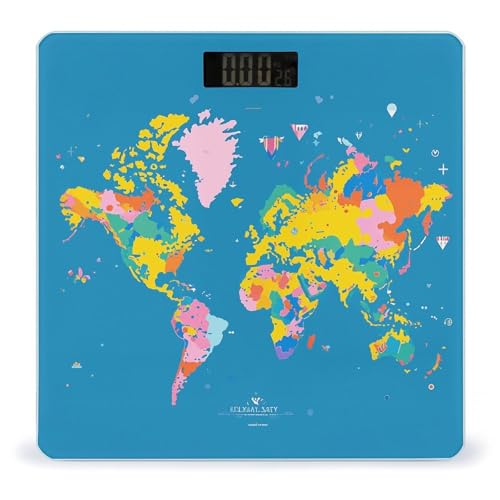 Báscula Digital de Baño Con Mapamundi y Vidrio Templado