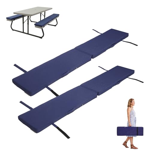 Jesovoso Picnic Table Bench Cushions Outdoor 2 Pack Outside Foam Picnic Seat Cushions with Velcro Portable Handle Removable Fabric Cover with Zipper Fade & Wate Resistant 72 X 12 X 2 Navy Blue