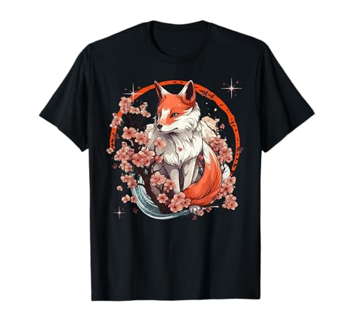 Kitsune Fox Anime japonais Kawaii renard fleur cerisier fleur T-Shirt
