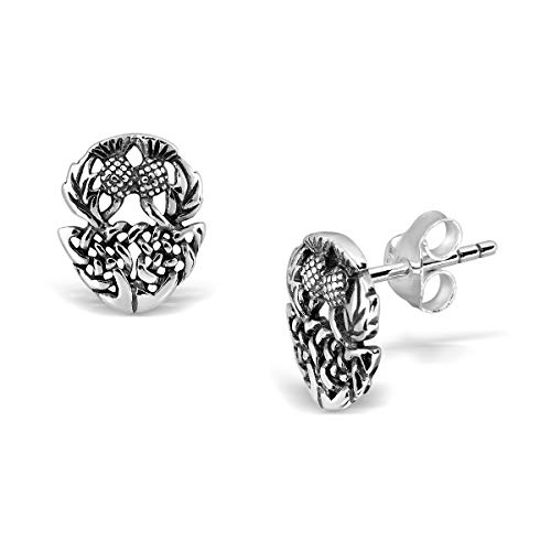 WithLoveSilver 925 Sterling Silver Celtic Triquetra Scottish Thistle Stud Earrings
