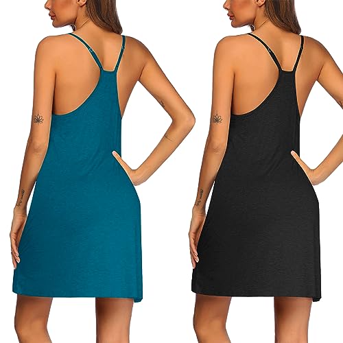 Ekouaer 2 Pack Nightgown for Womens Nightshirt Sleepwear Sleep Tank Chemise Racerback Sleeveless Dress2