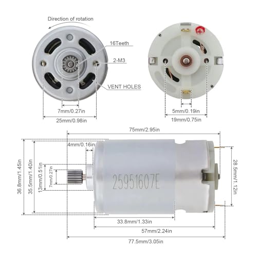 Moteur 555 16 dents 24V 6300 tr/min pour bloc moteur perceuse - 3