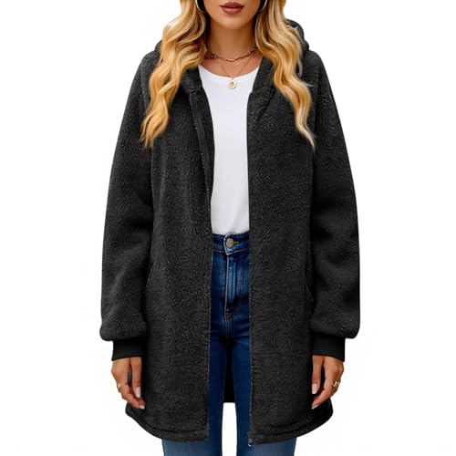 Gumipy Fleece Jacket Women Zip Up Fuzzy Sherpa Jacket Warm Hooded Winter Coats Trendy Long Sleeve Light Jackets Teddy Coat4